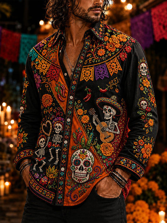 Camisa de waffle para hombre con diseño mexicano del Día de los Muertos