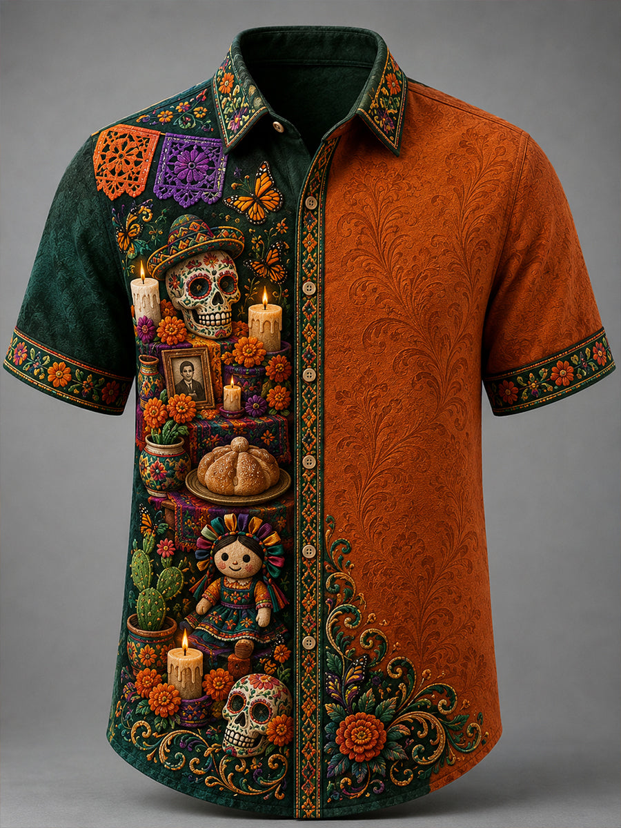 Día de los muertos de México camisa casual manga corta