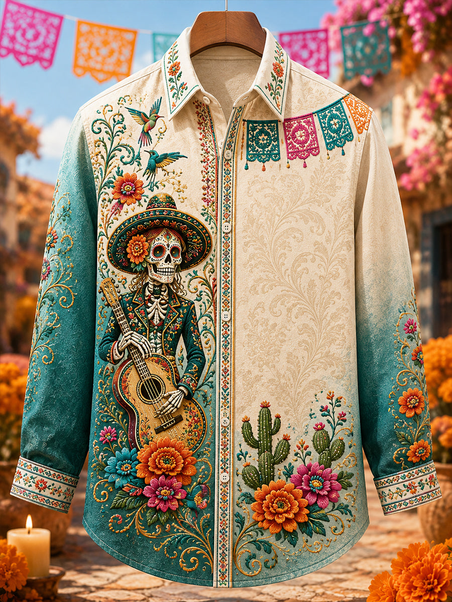 Camisa de waffle para hombre con diseño mexicano del Día de los Muertos