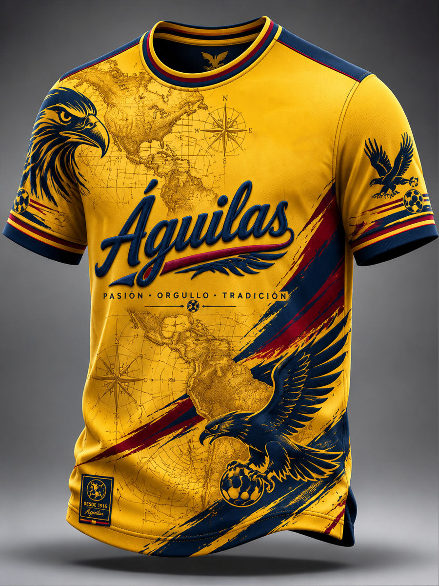 Camiseta casual estampada del equipo de América de fútbol masculino