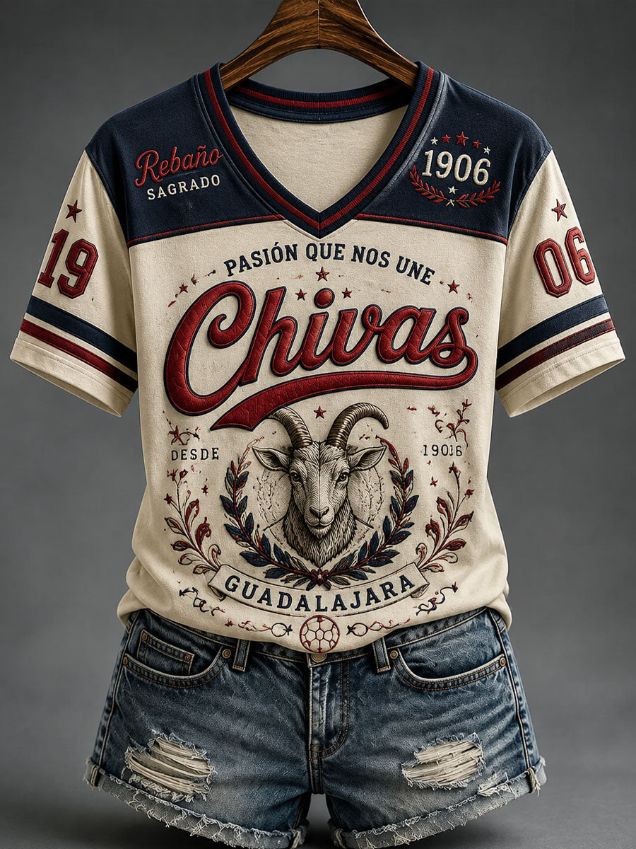Camiseta Casual con Estampado de Fútbol Guadalajara para Mujer