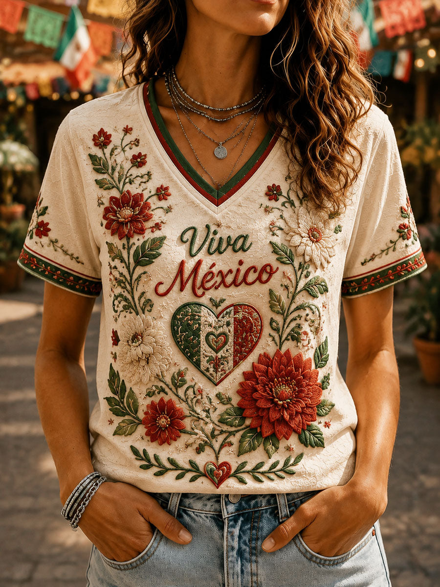 Camiseta informal estampada del Día de la Independencia de México para mujer