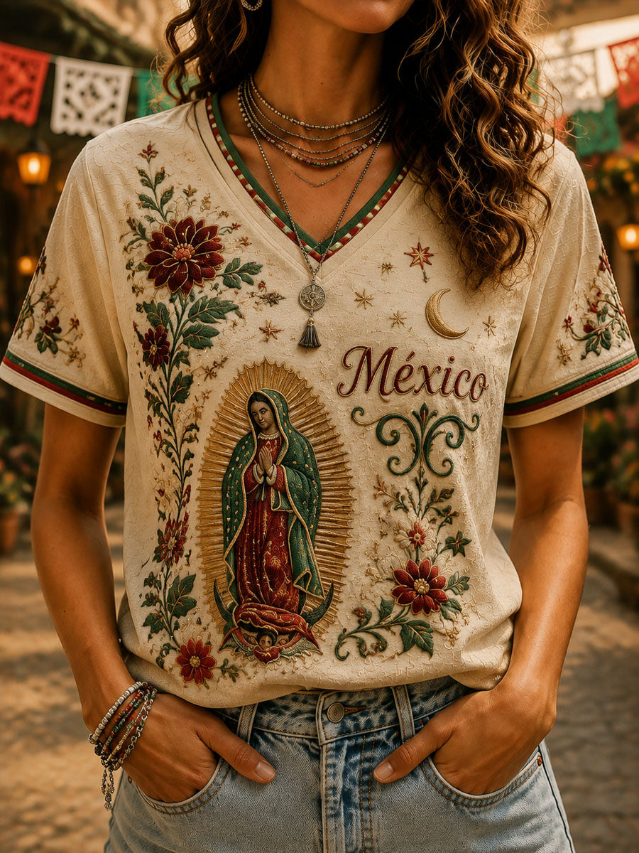 Camiseta informal estampada del Día de la Independencia de México para mujer