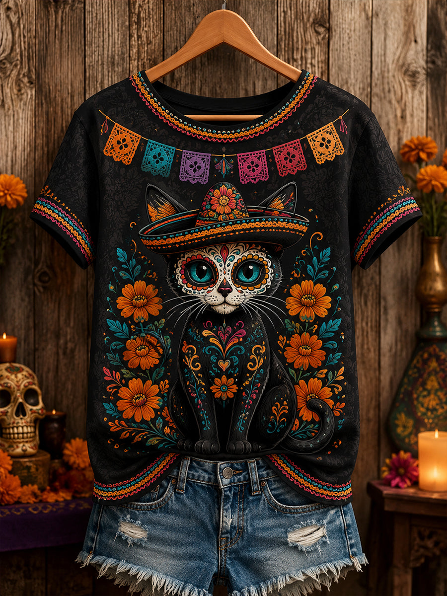 Camiseta de manga corta para mujer del Día de los Muertos de México