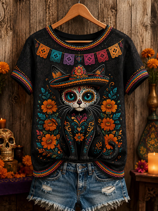 Camiseta de manga corta para mujer del Día de los Muertos de México
