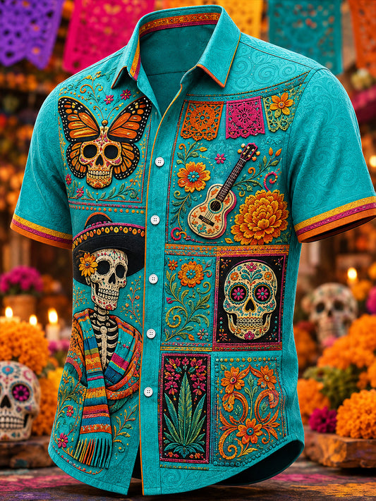 Día de México de los hombres de los muertos camisa casual manga corta