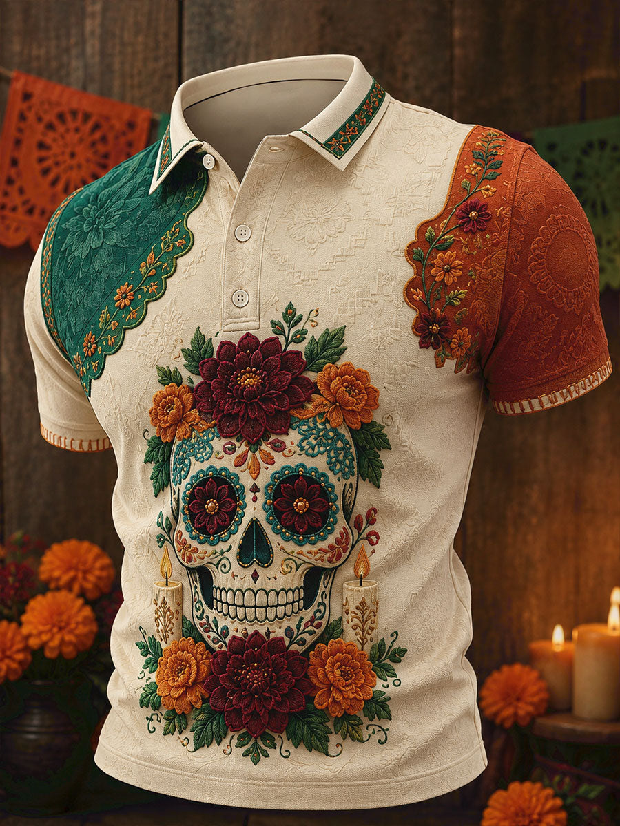 Camisetas casuales para hombre con estampado floral del Día de los Muertos de México