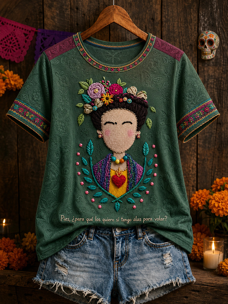 Camiseta estampada con arte floral mexicano para mujer