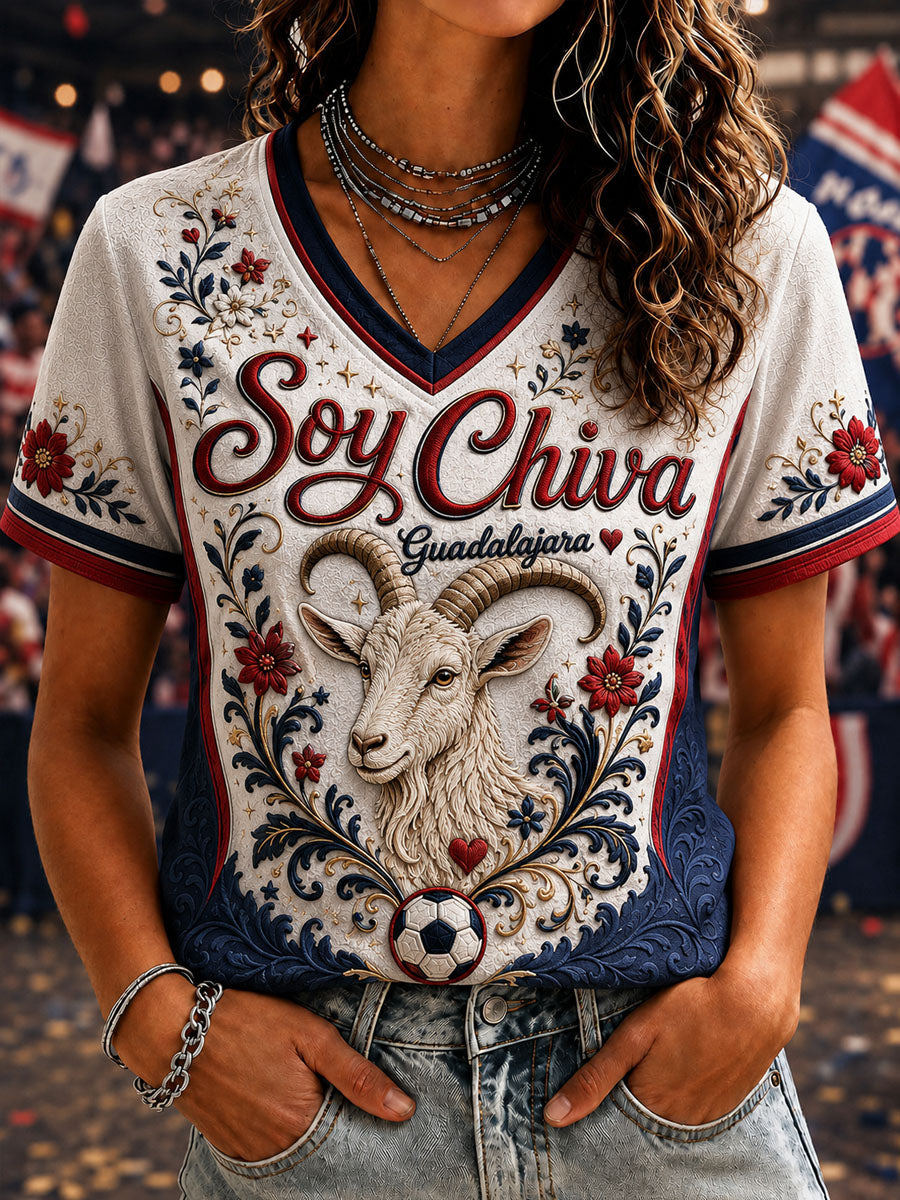 Camiseta casual estampada de fútbol femenino Chivas de Guadalajara