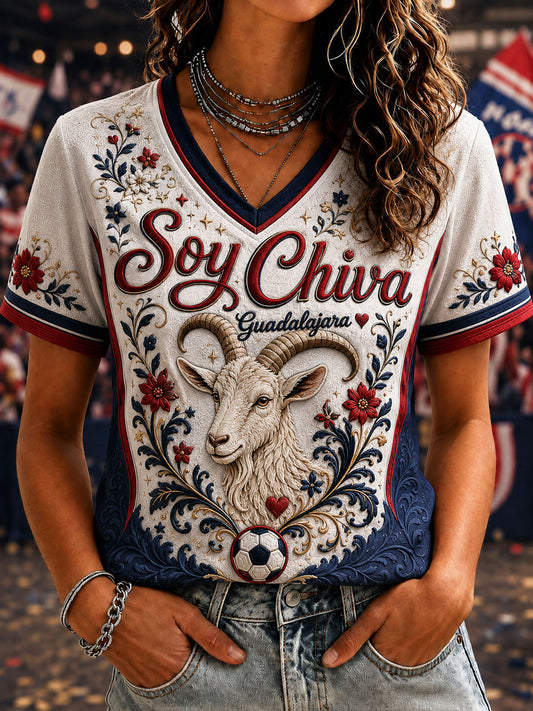 Camiseta casual estampada de fútbol femenino Chivas de Guadalajara