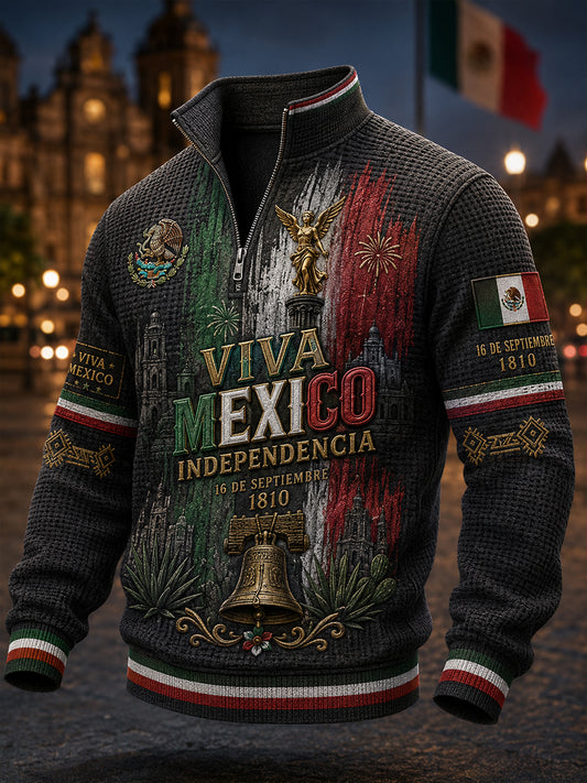 Sudadera de punto waffle para hombres, Día de la Independencia de México