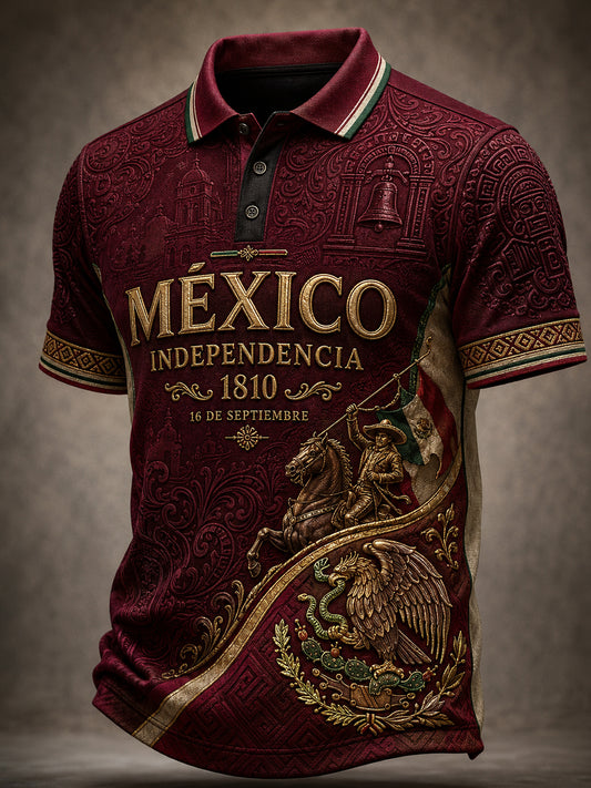 Camisa de manga corta para el Día de la Independencia de México, para hombre