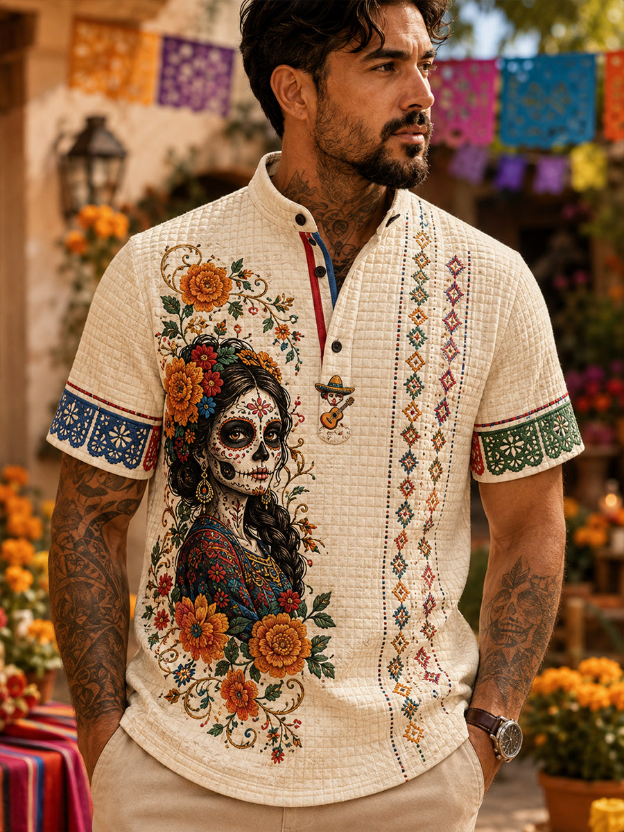 Camiseta de manga corta para hombre con diseño del Día de los Muertos de México
