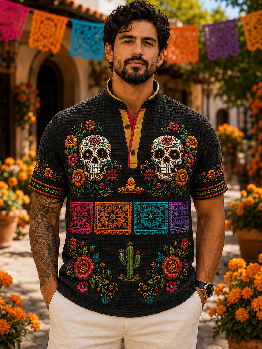 Camiseta de manga corta para hombre con diseño del Día de los Muertos de México