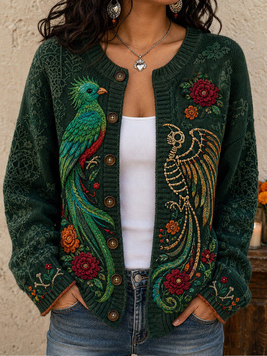 Día de México de las mujeres muertas arte floral impreso Cardigan estilo chaqueta de punto