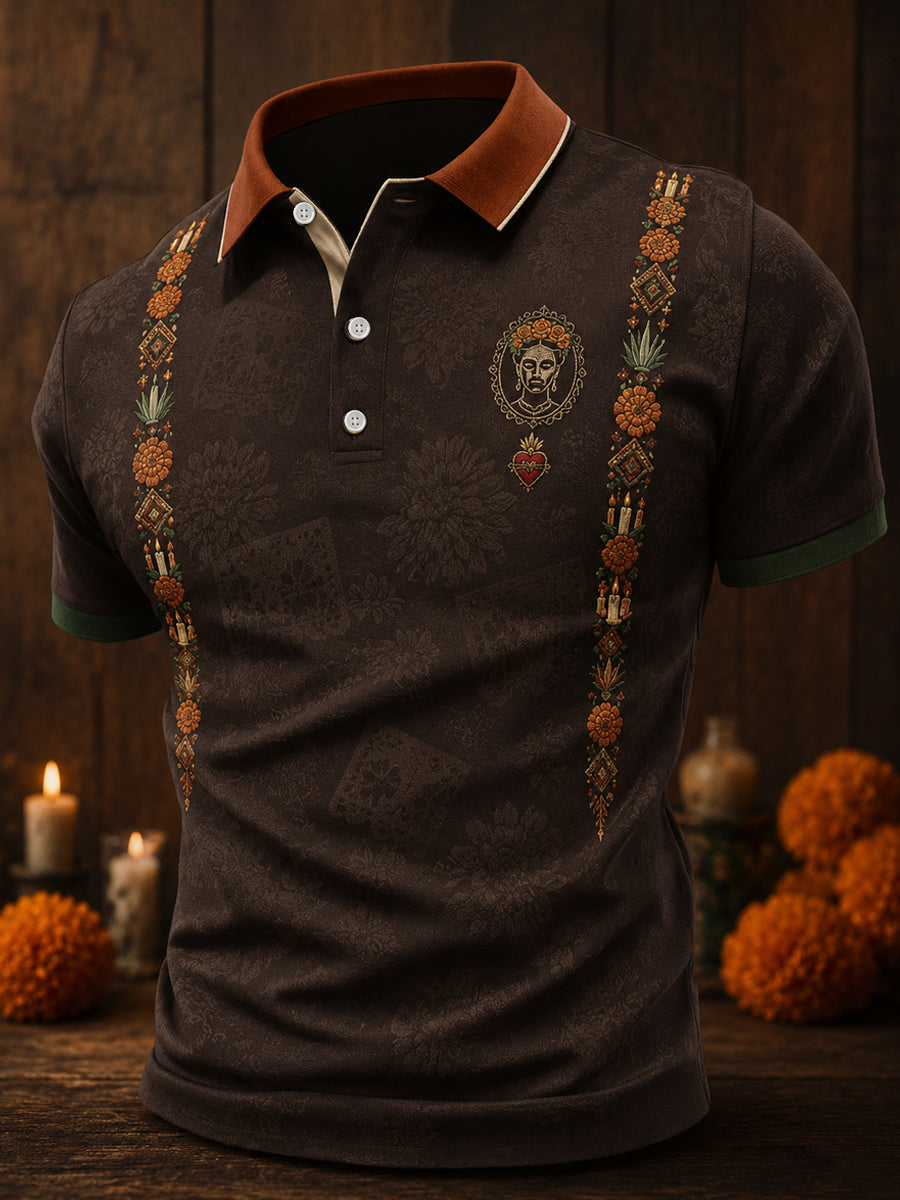 Camisetas casuales para hombre con estampado floral del Día de los Muertos de México