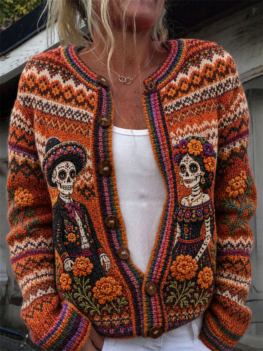 Día de las mujeres de las caléndulas muertas mexicano Floral Isle patrón imprimir acogedor Cardigan