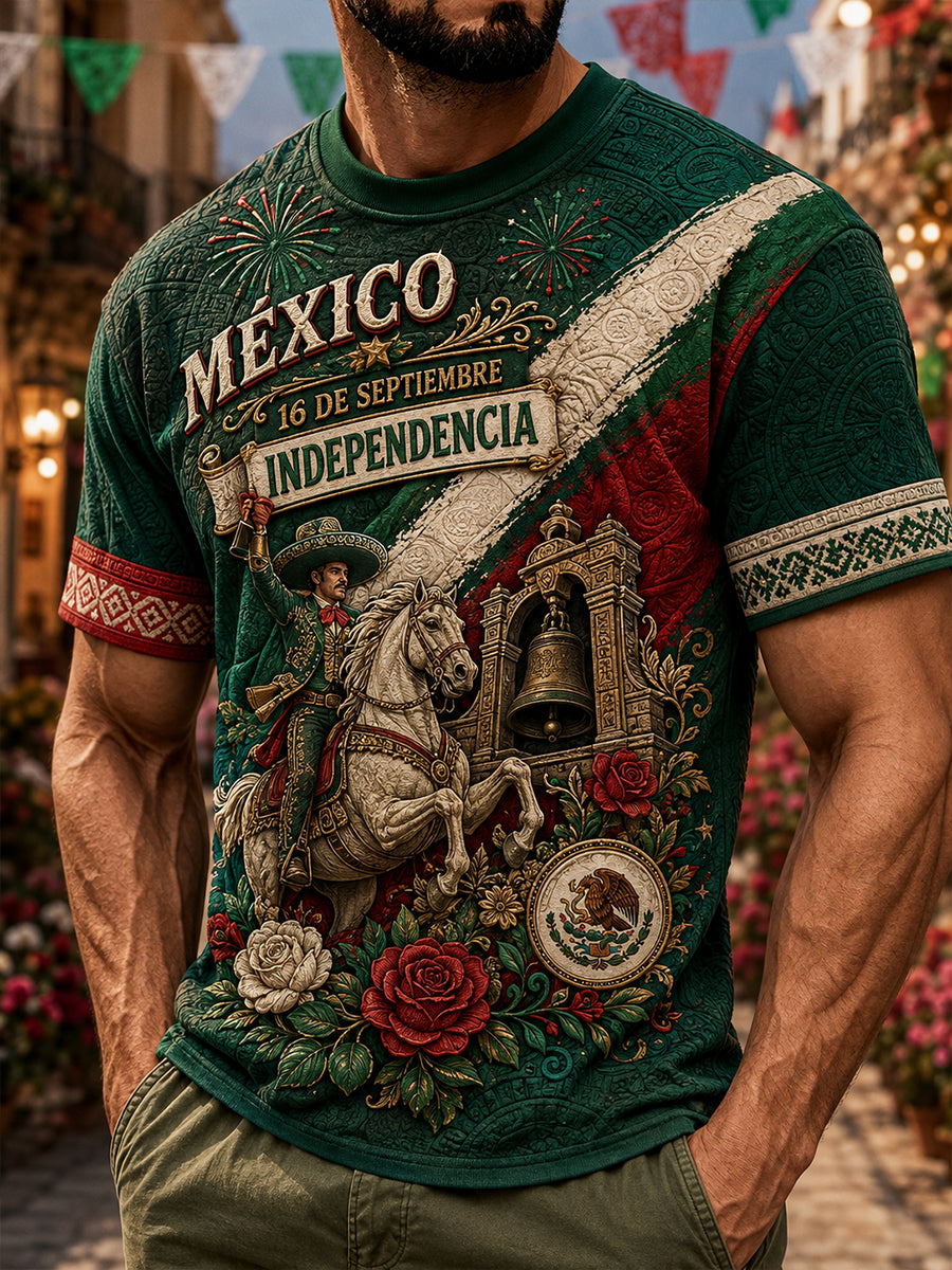 Camiseta de manga corta Día de la Independencia Mexicana para hombre