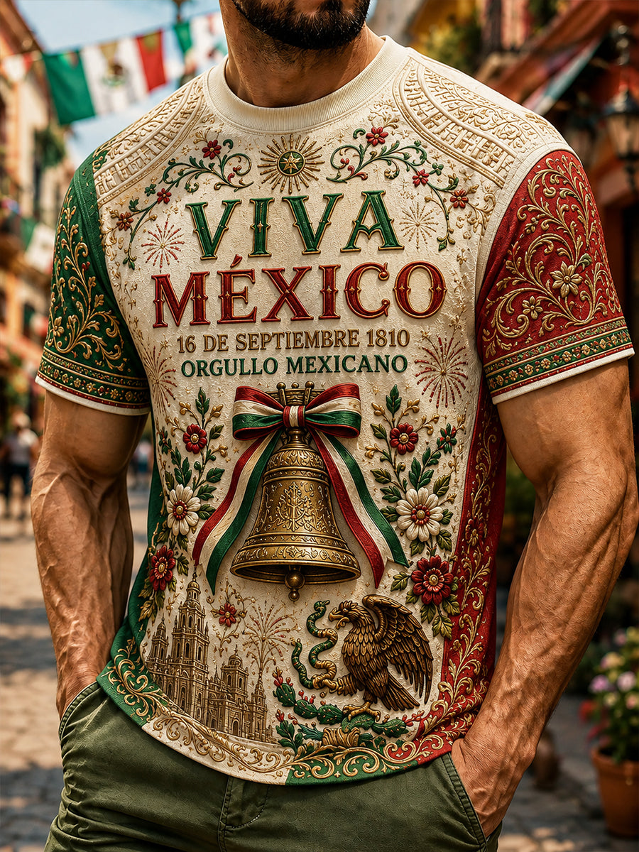 Camiseta de manga corta para el Día de la Independencia de México, estilo masculino