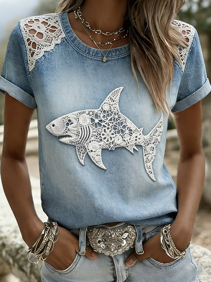Camiseta suelta de manga corta con estampado de perro animal para mujer