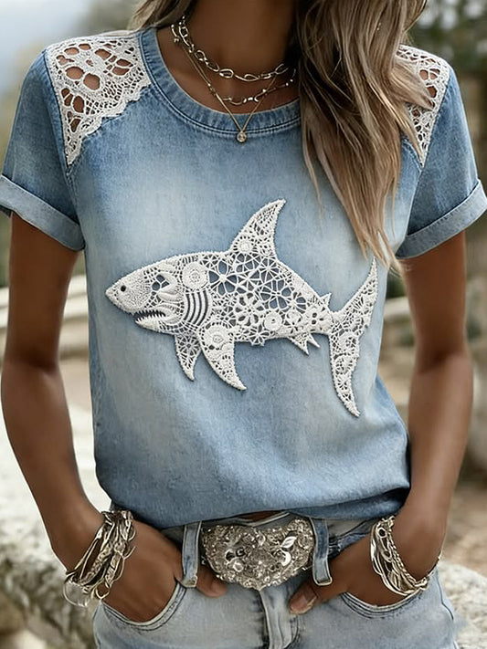 Camiseta suelta de manga corta con estampado de perro animal para mujer