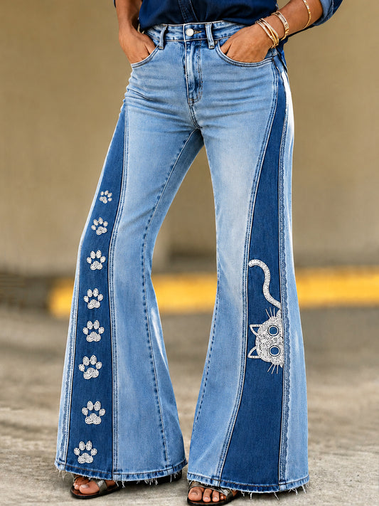 Pantalones acampanados Cat Paw Art Print para mujer