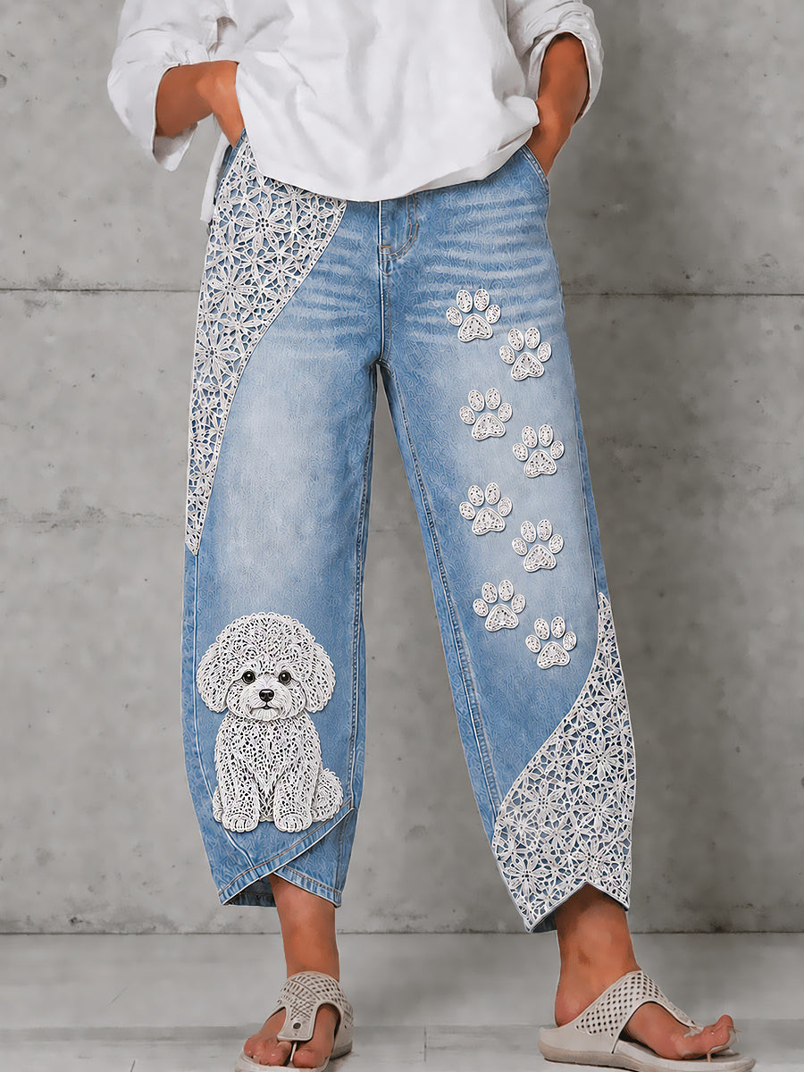 Pantalones acampanados con estampado de arte de perro animal para mujer