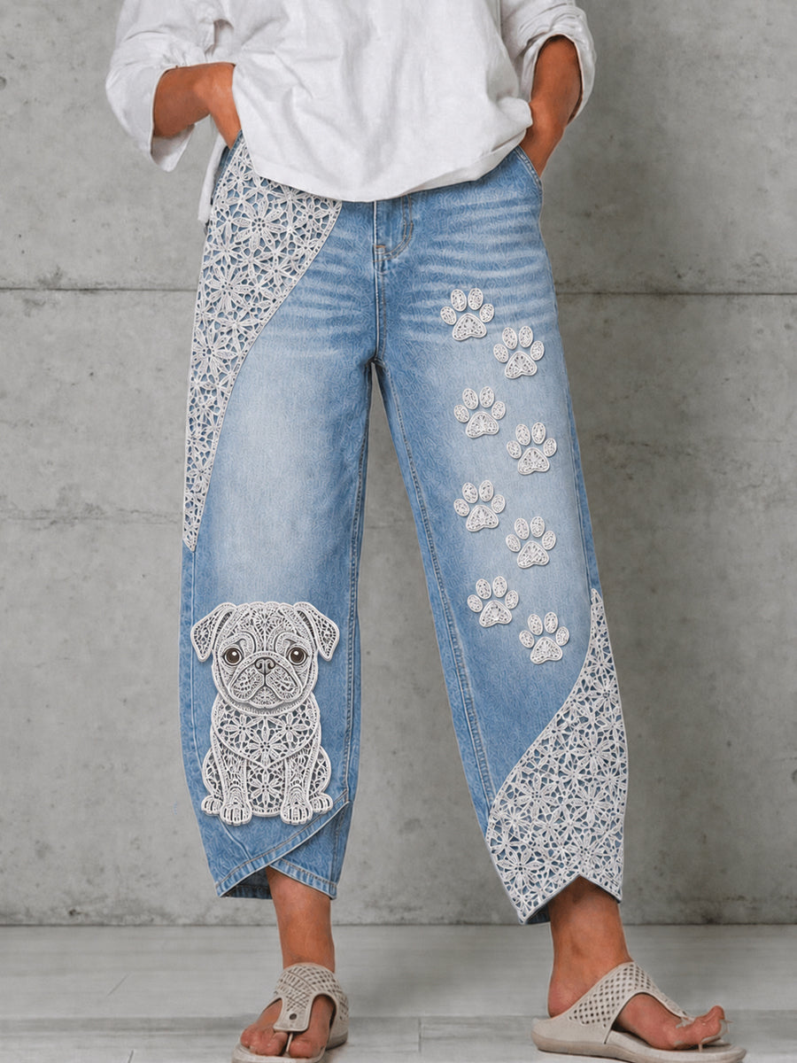 Pantalones acampanados con estampado de arte de perro animal para mujer