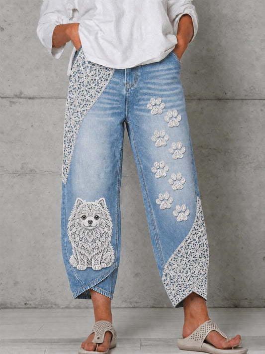 Pantalones acampanados con estampado artístico de perro para mujer