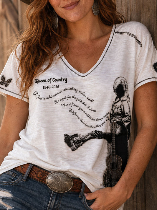Camiseta estampada para mujer con diseño de amante de la música country y leyenda «Reina del country»