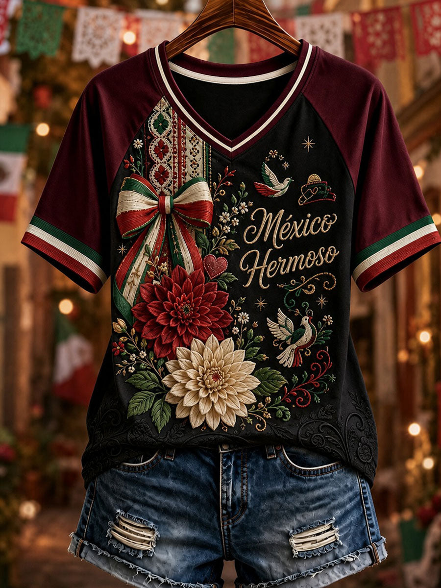 Camiseta informal estampada del Día de la Independencia de México para mujer