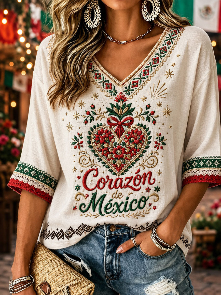 Camiseta informal estampada del Día de la Independencia de México para mujer