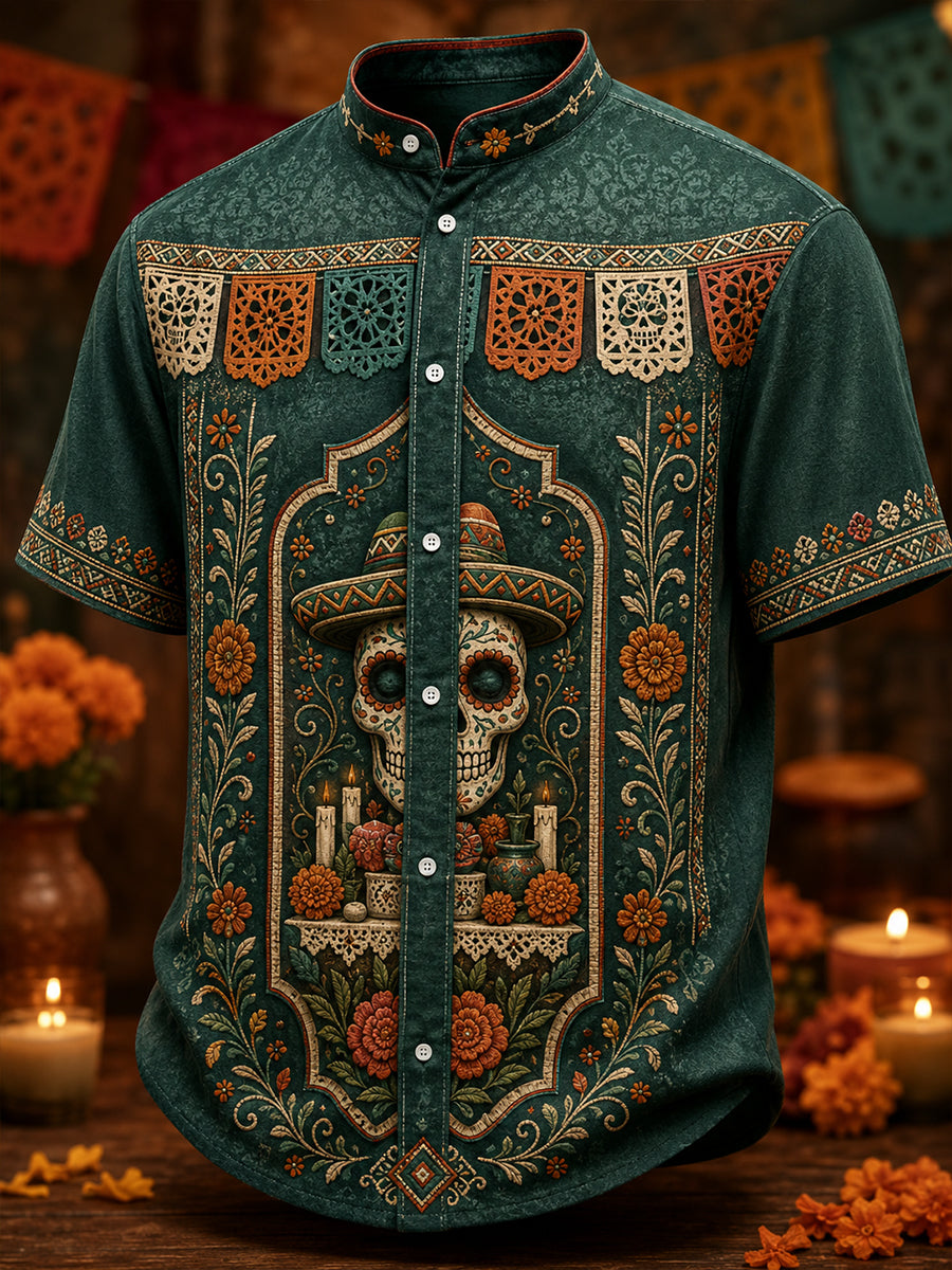 Camiseta de manga corta para hombre con diseño del Día de los Muertos de México