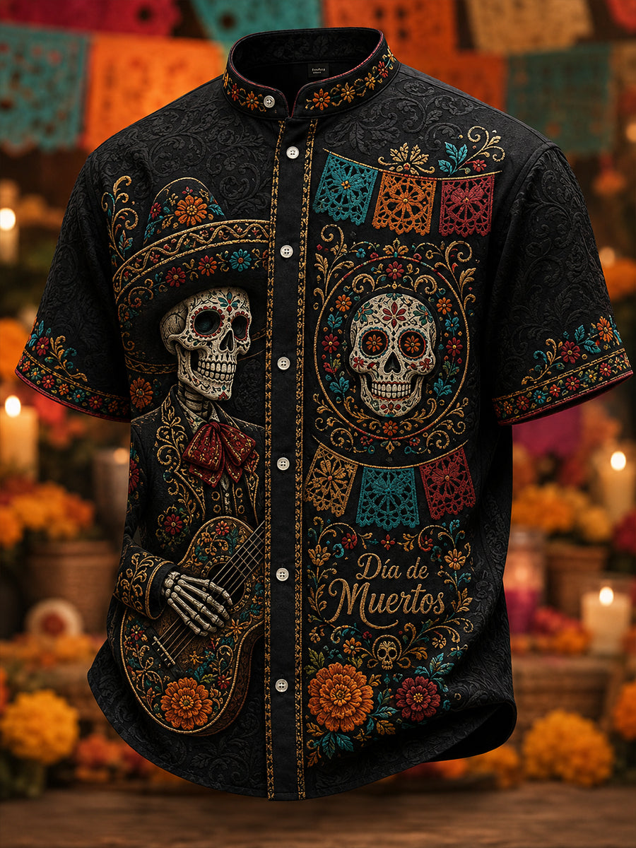 Camiseta de manga corta para hombre con diseño del Día de los Muertos de México