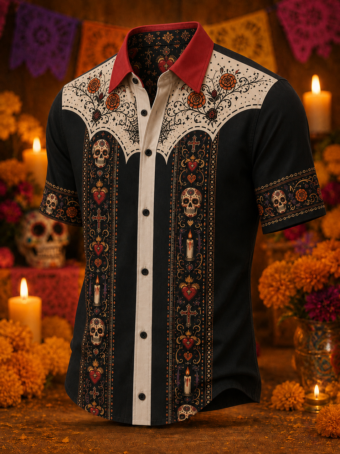 Camiseta de manga corta para hombres con diseño del Día de los Muertos