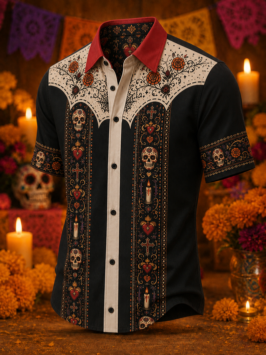 Camiseta de manga corta para hombres con diseño del Día de los Muertos
