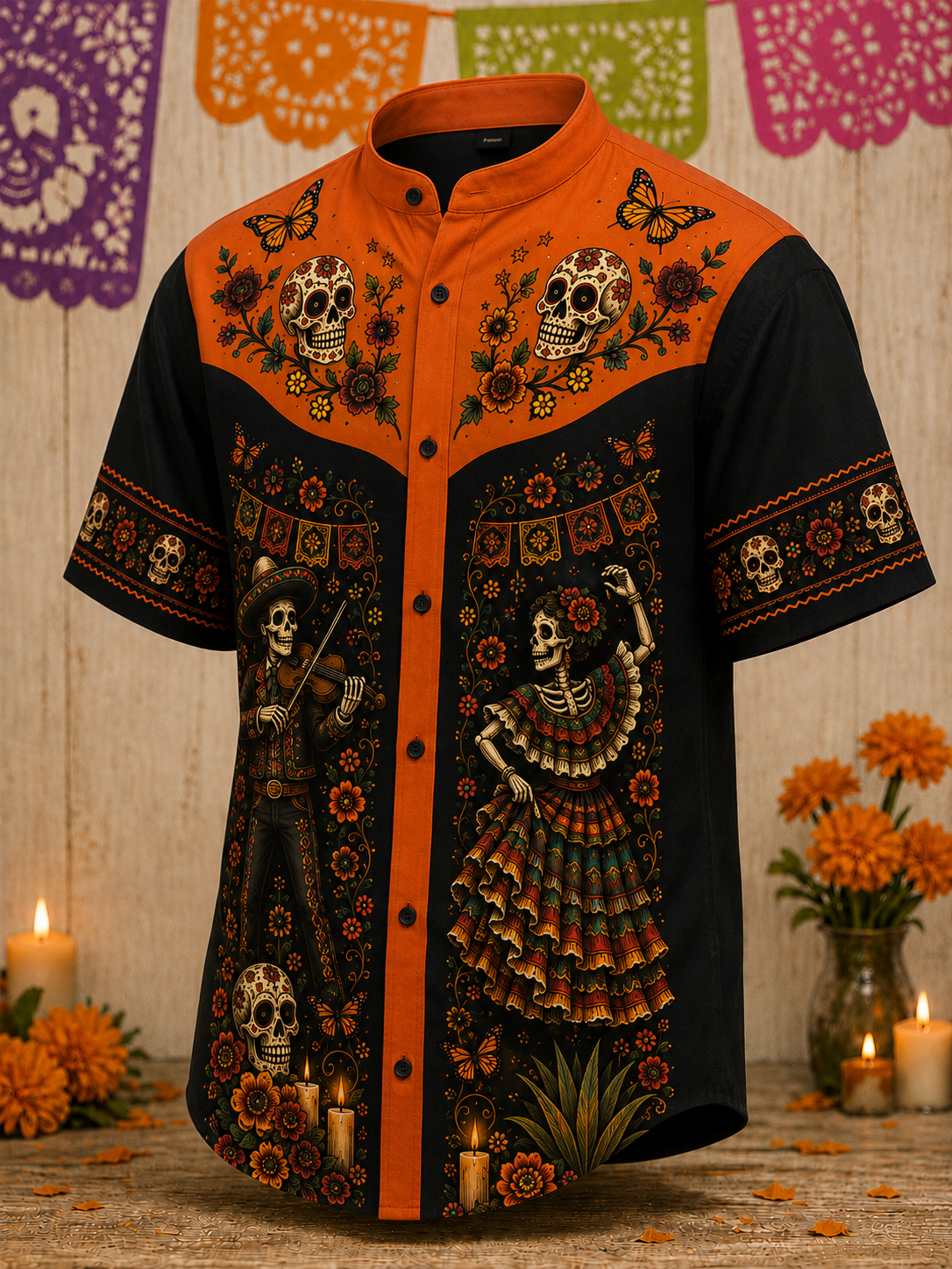 Camiseta de manga corta para hombres con diseño del Día de los Muertos