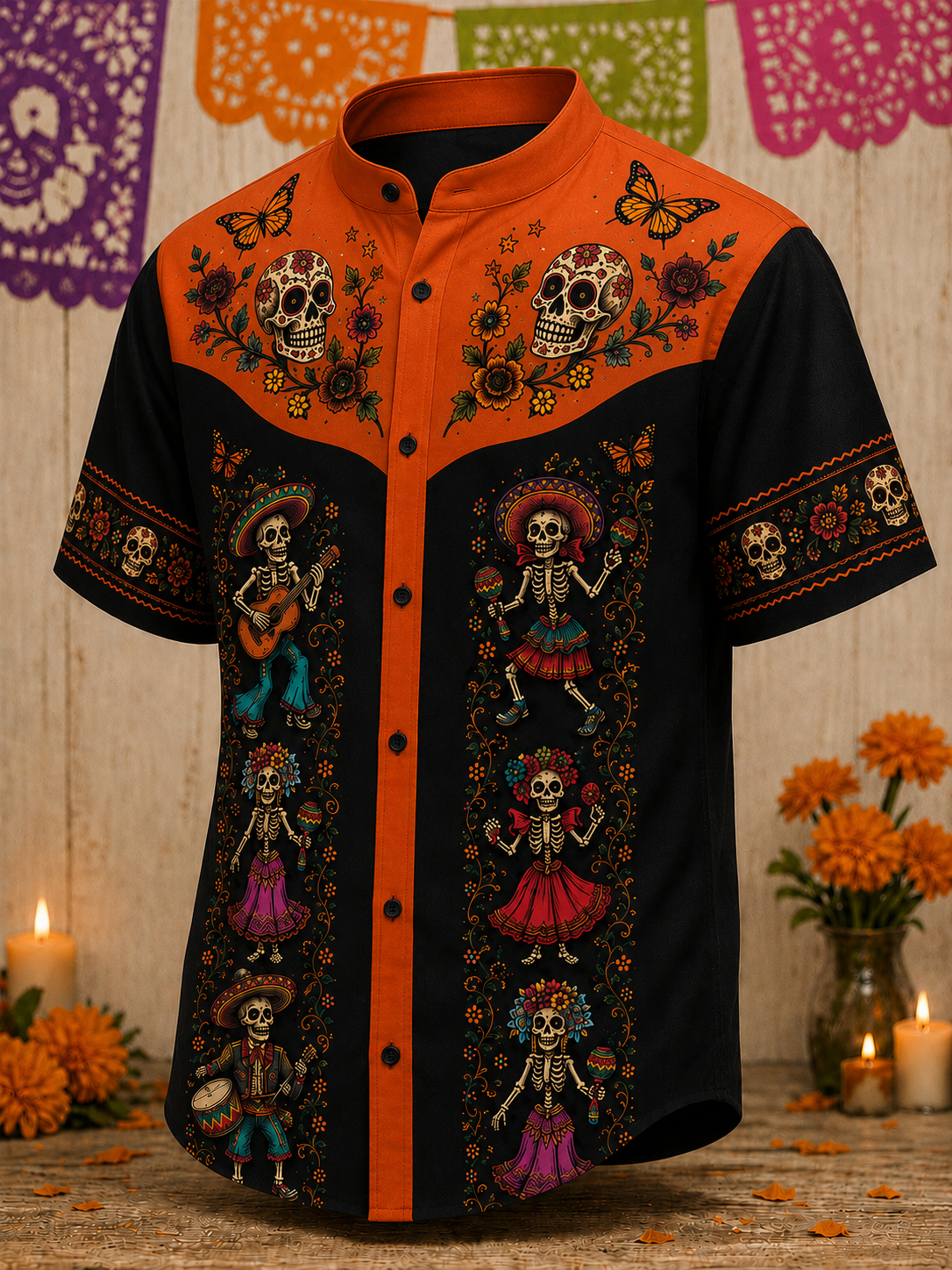 Camiseta de manga corta para hombres con diseño del Día de los Muertos