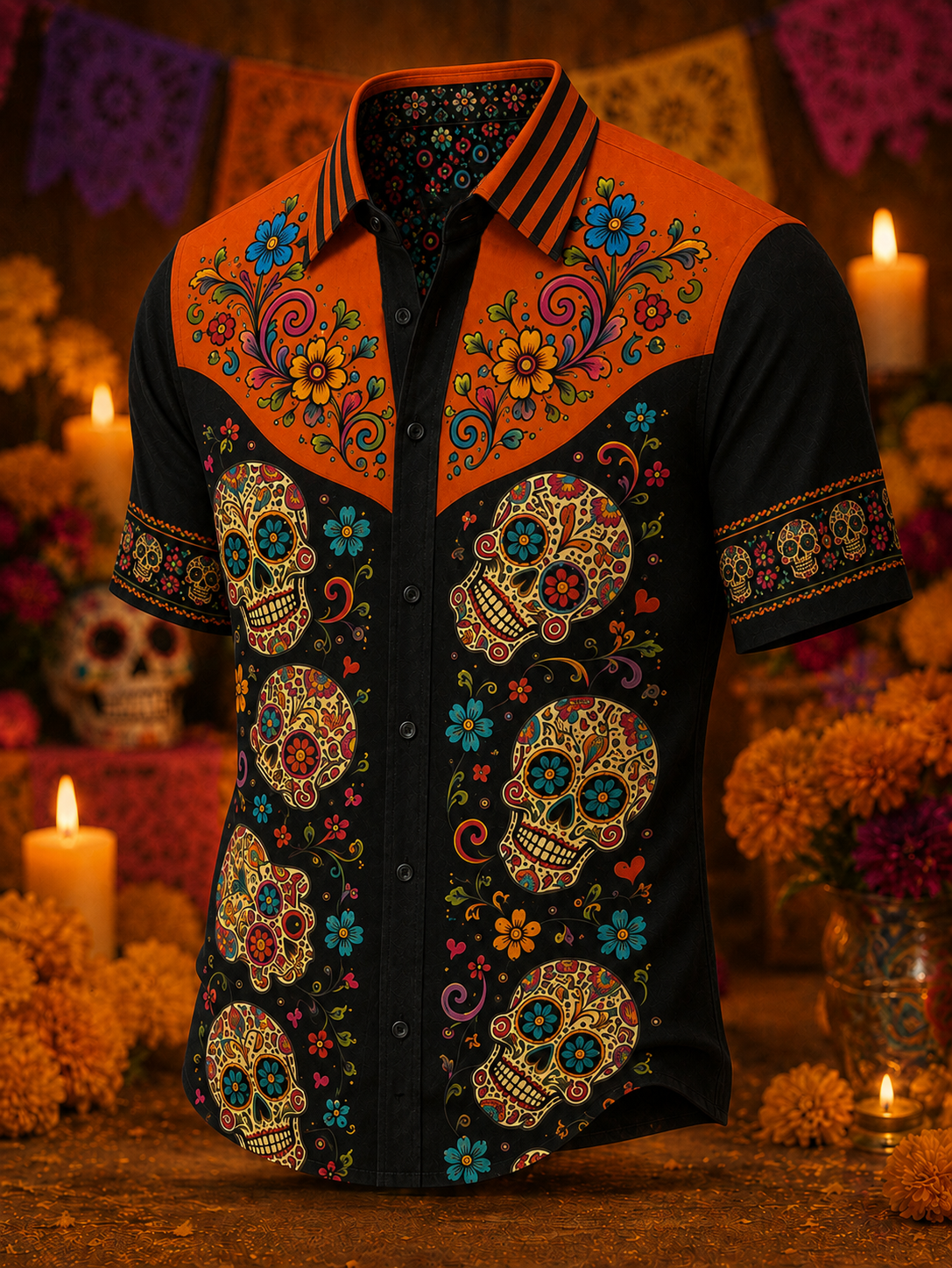 Camiseta de manga corta para hombres con diseño del Día de los Muertos
