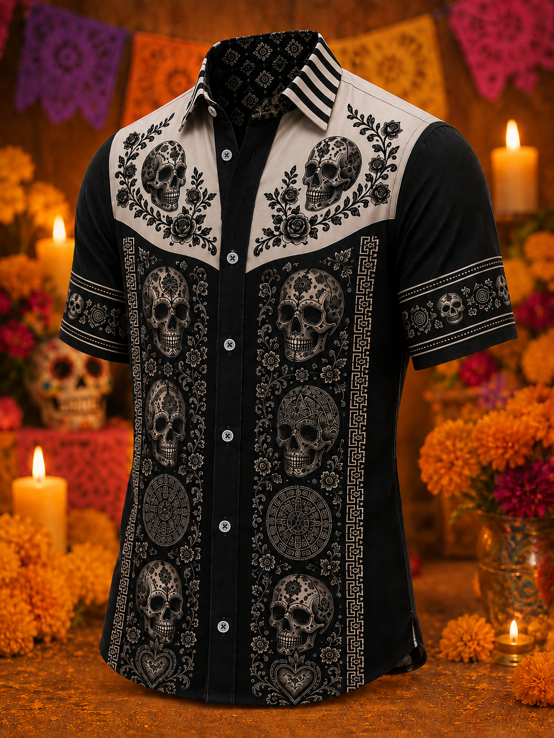 Camiseta de manga corta para hombres con diseño del Día de los Muertos