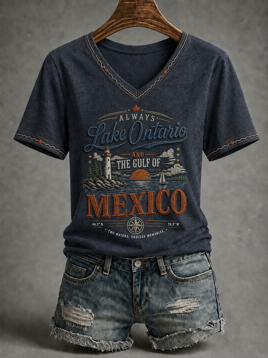Camiseta para mujer Lake Ontario Printed Casual