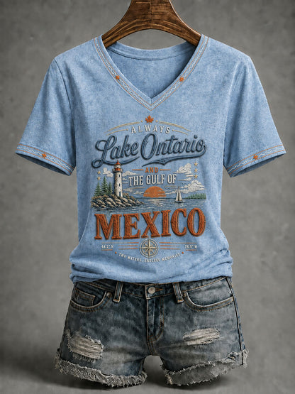 Camiseta para mujer Lake Ontario Printed Casual