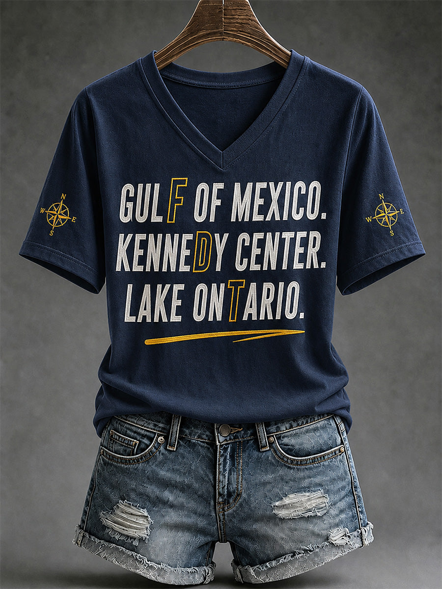 Camiseta de cuello en V para mujer Lake Ontario Siempre y para siempre