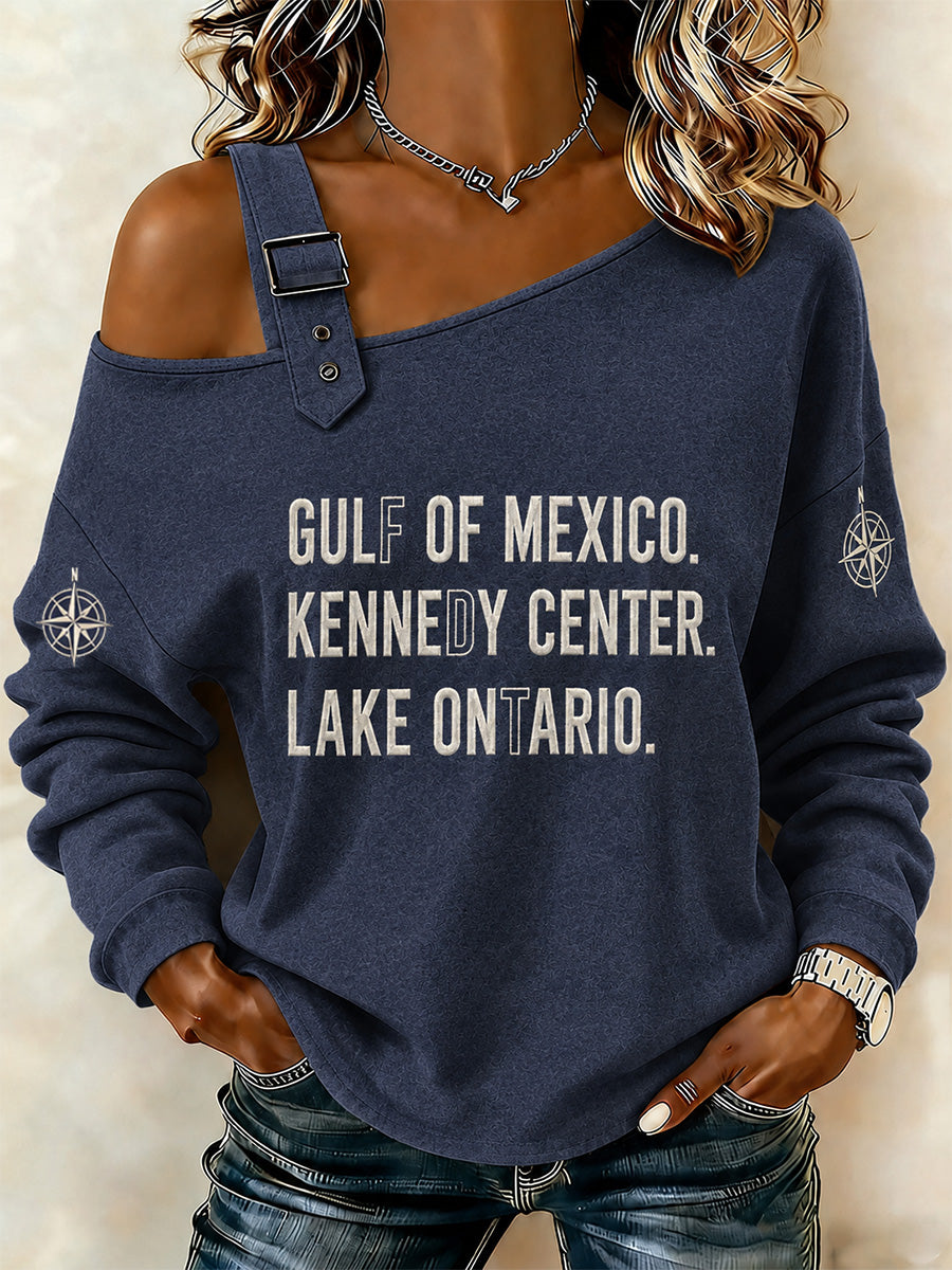 Para Mujer Lake Ontario Siempre Y Siempre Imprimir Casual Off-Hombro Sudadera