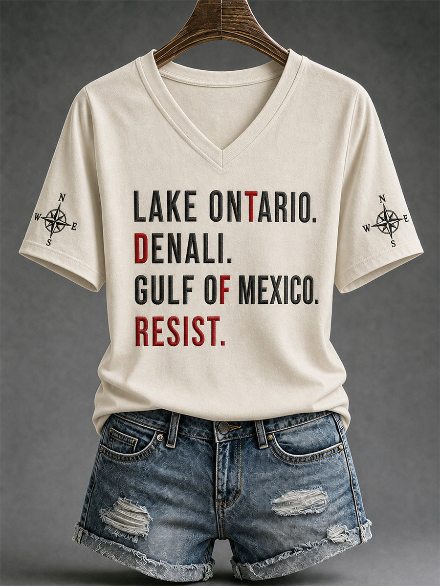 Camiseta de cuello en V para mujer Lake Ontario Siempre y para siempre