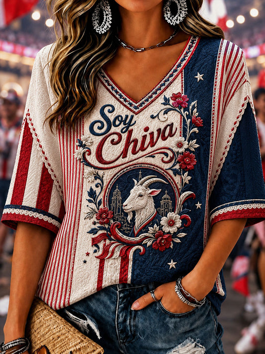 Camiseta casual con estampado de fútbol Guadalajara Chiva para mujer