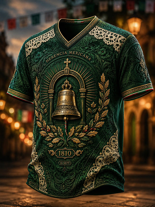 Camiseta de cuello en V para el Día de la Independencia de México, estilo masculino