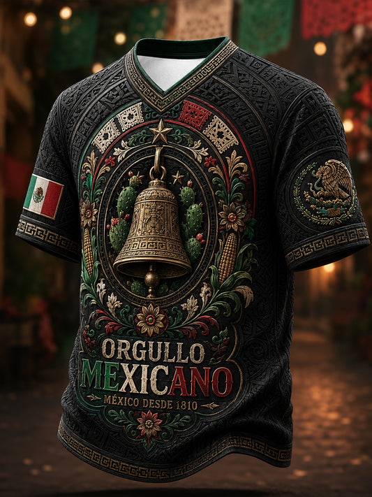 Camiseta de cuello en V para el Día de la Independencia de México, estilo masculino