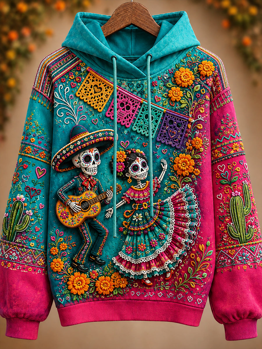 Sudadera estampada con motivo del Día de los Muertos de México para mujer