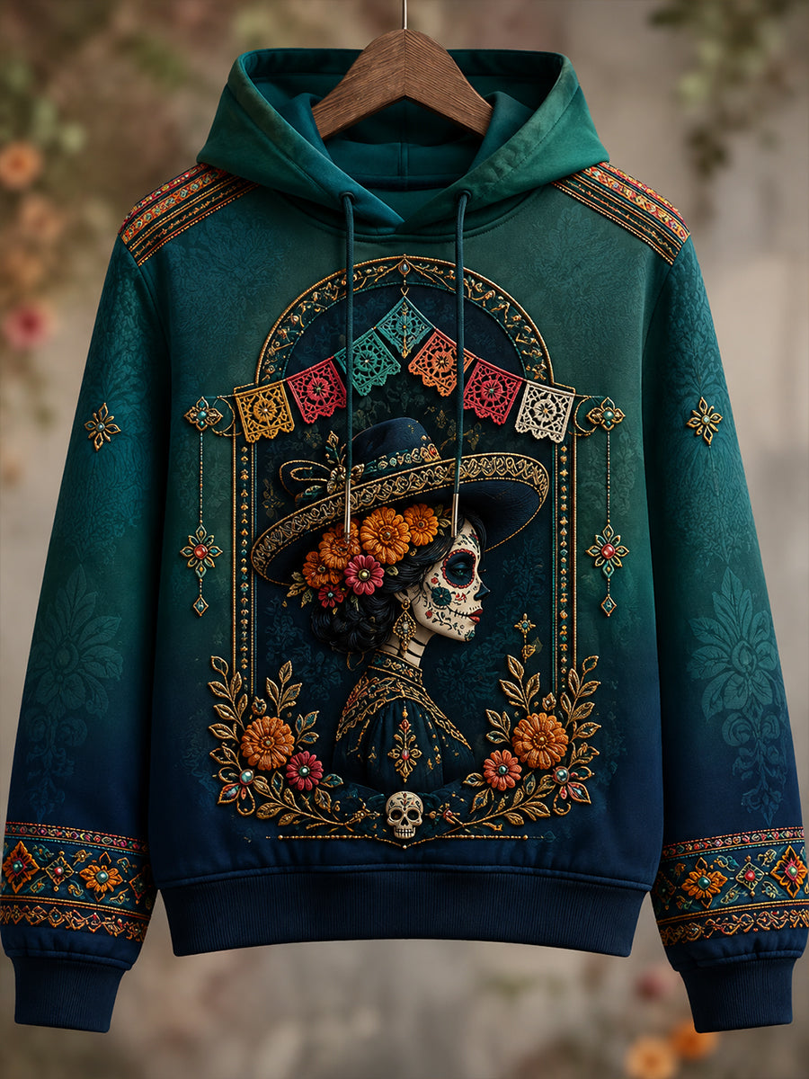 Sudadera estampada con motivo del Día de los Muertos de México para mujer